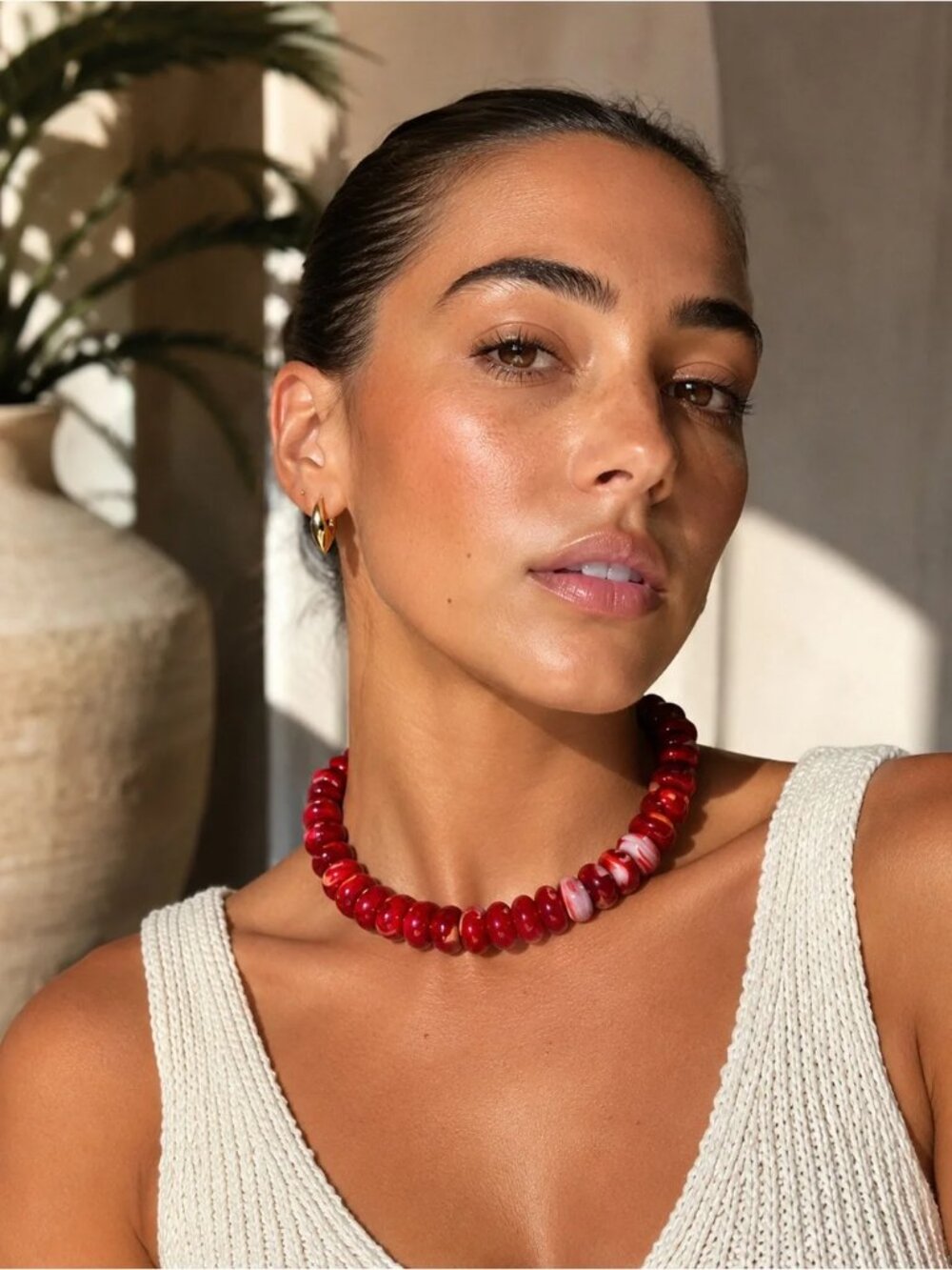 Mayamar Resin & Red Agate Oval Pebble Statement Necklace NEW - Picture 2 of 4